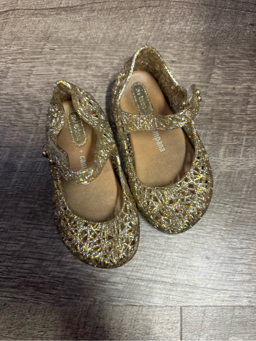 Mini Melissa + Campana Gold Glitter Mary Jane Jelly Shoes Girls